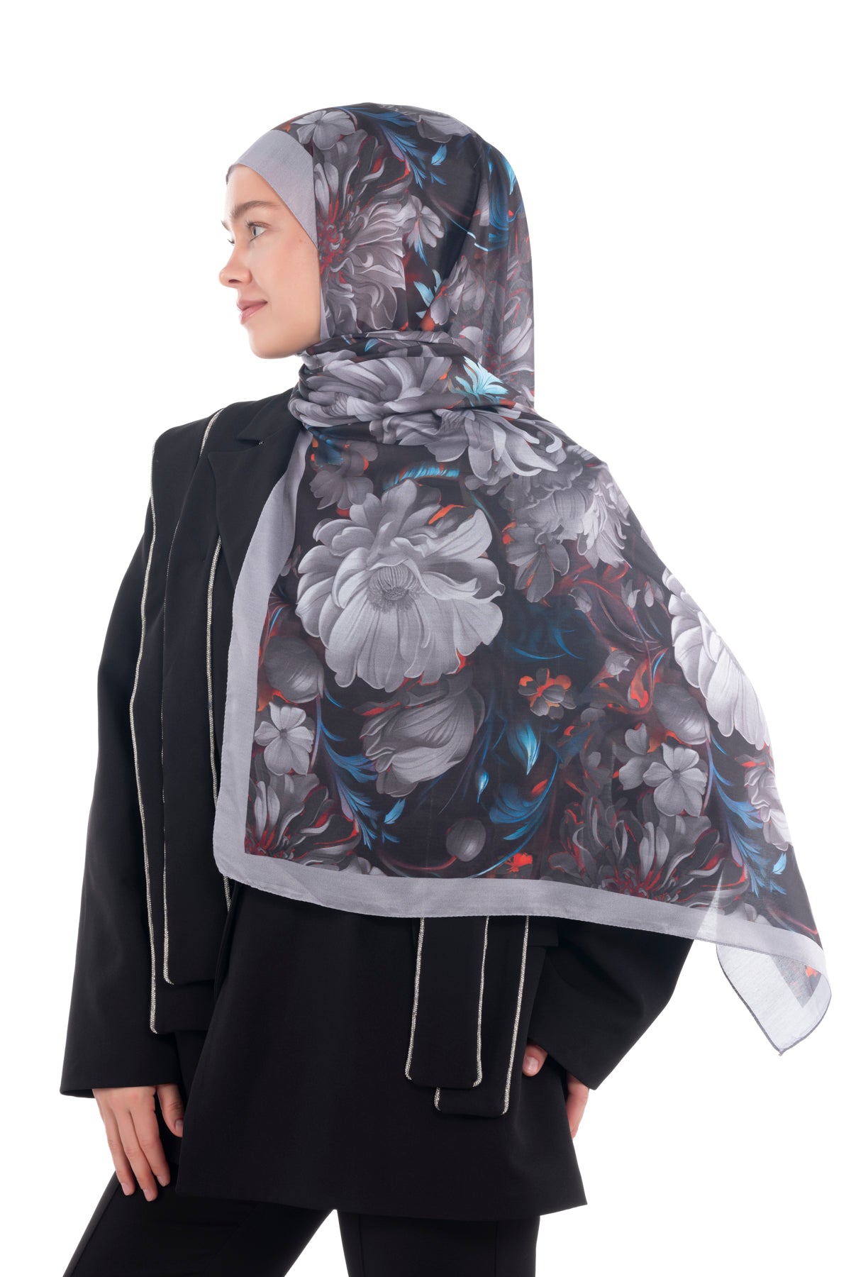 Versalis | Crimson Bloom Patterned So Soft™ Scarf Silver Shadows