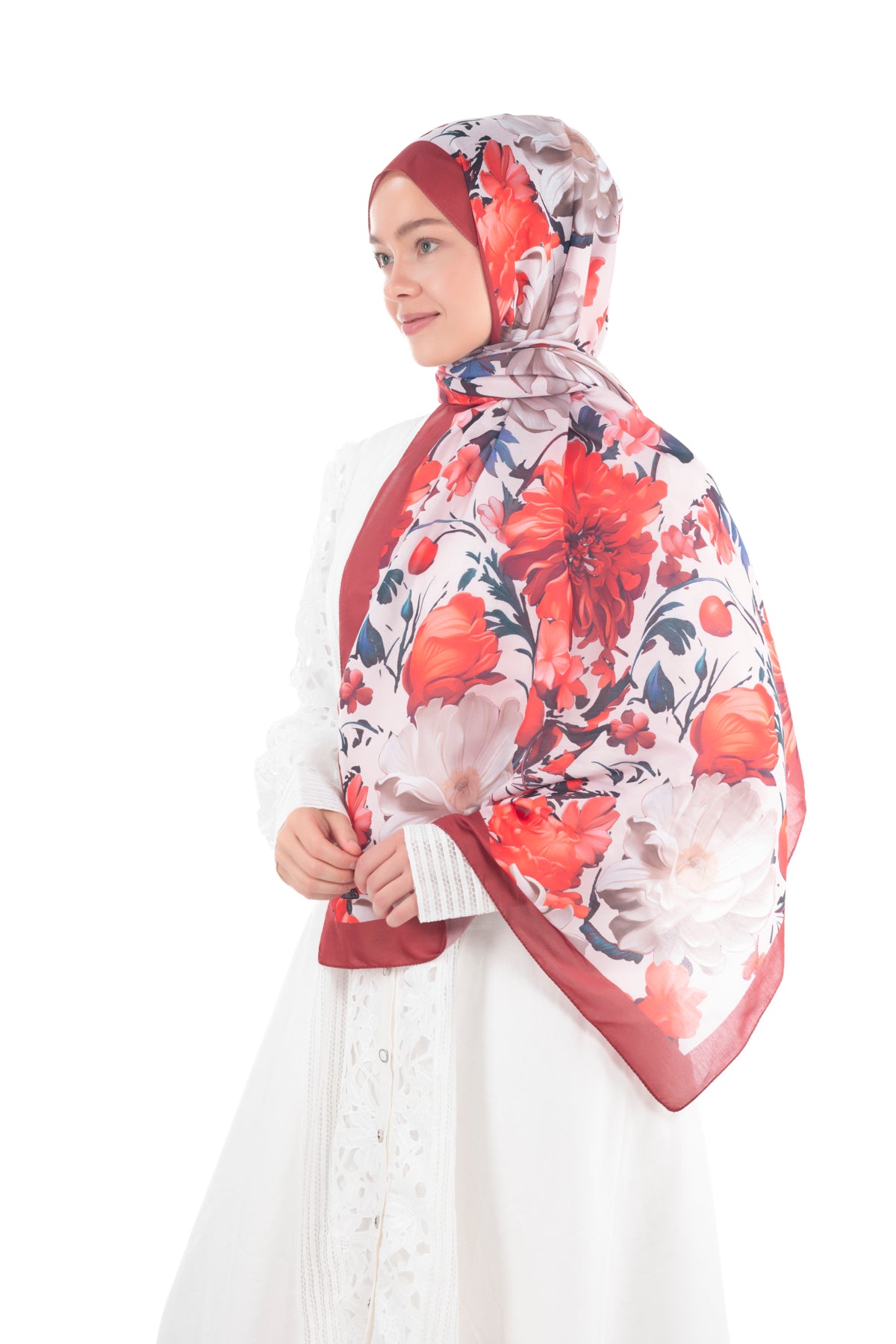 Versalis | Crimson Bloom Patterned So Soft™ Shawl Pearl Red