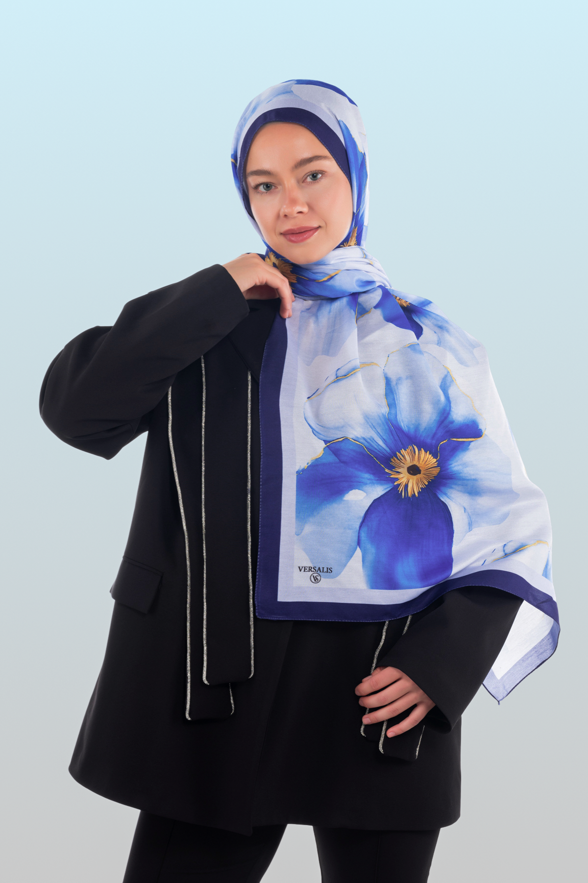 So Soft™ Scarf | Blush Flora - Light Blue Sky