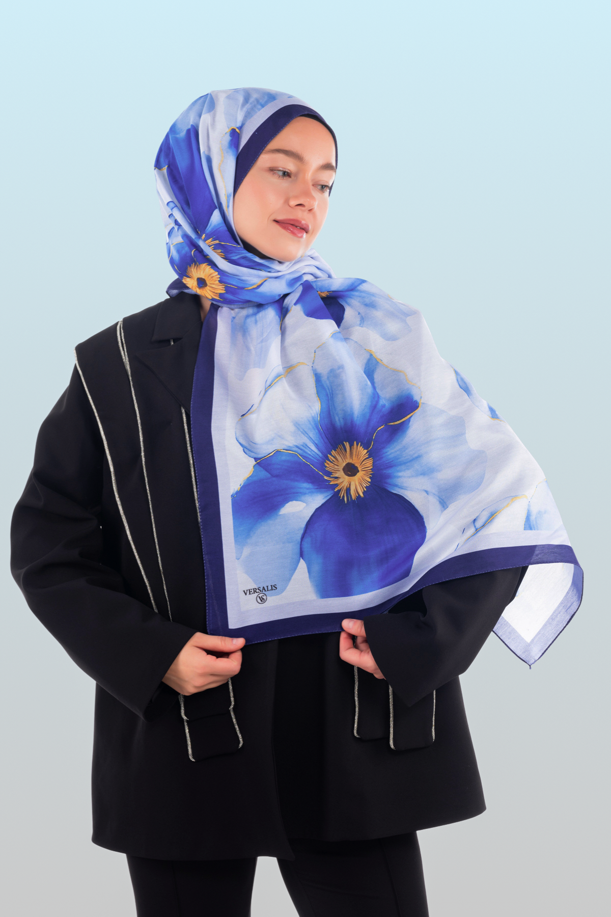 So Soft™ Scarf | Blush Flora - Light Blue Sky