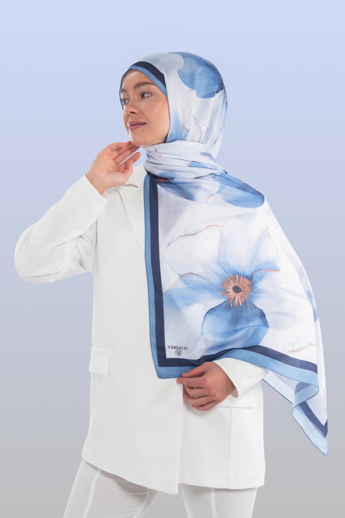 So Soft™ Shawl | Blush Flora - Light Blue Coolness
