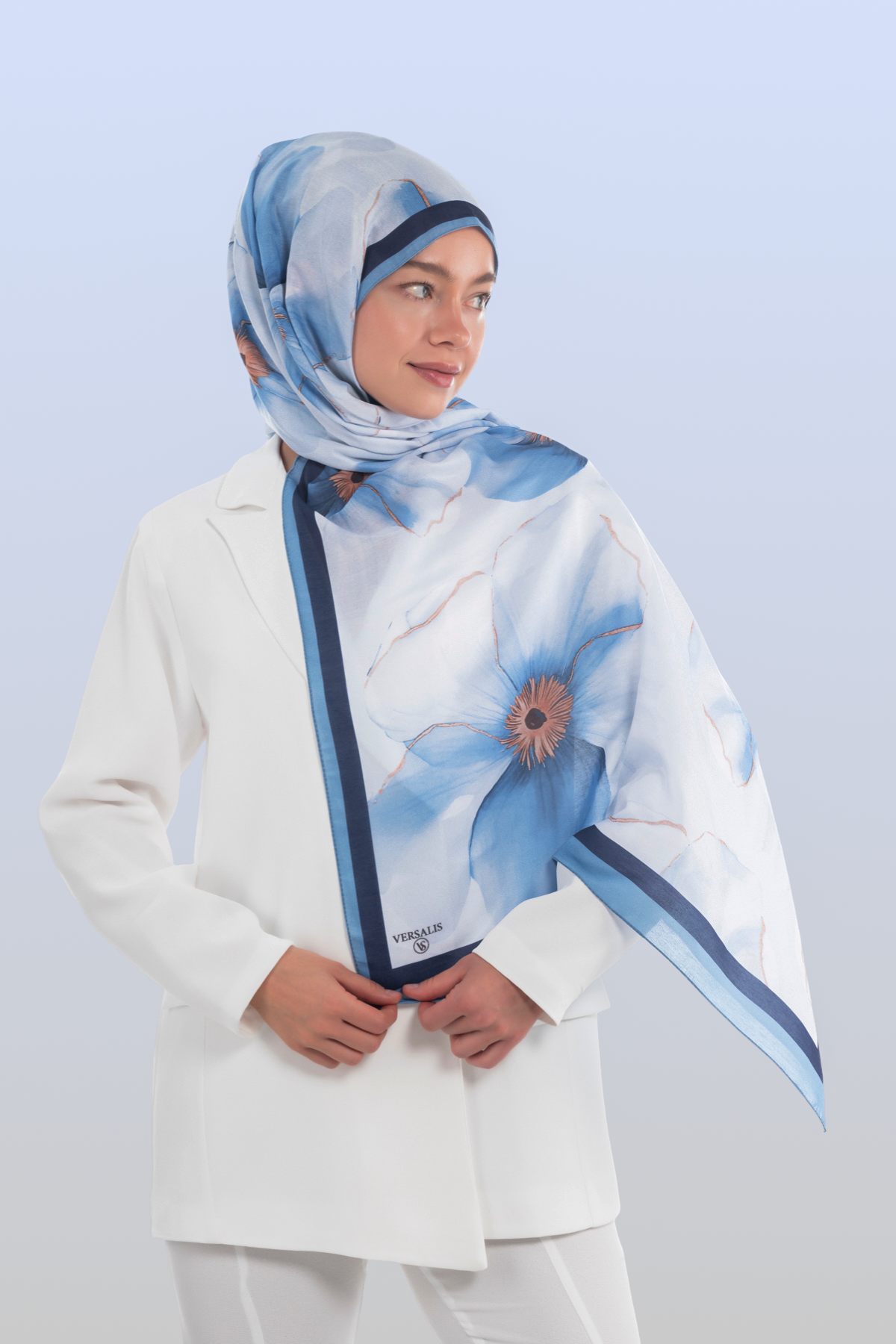 So Soft™ Shawl | Blush Flora - Light Blue Coolness