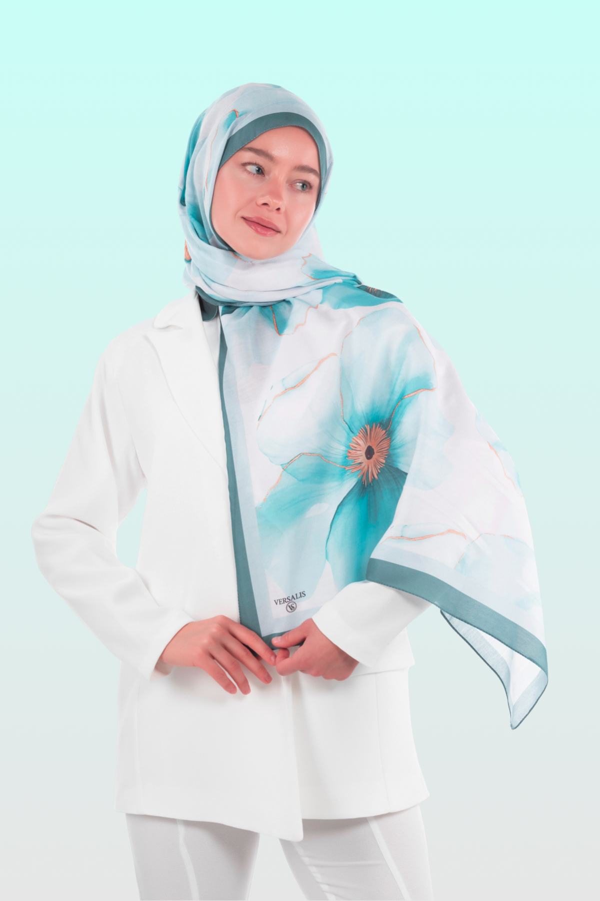 So Soft™ Shawl | Blush Flora - Light Turquoise Breeze