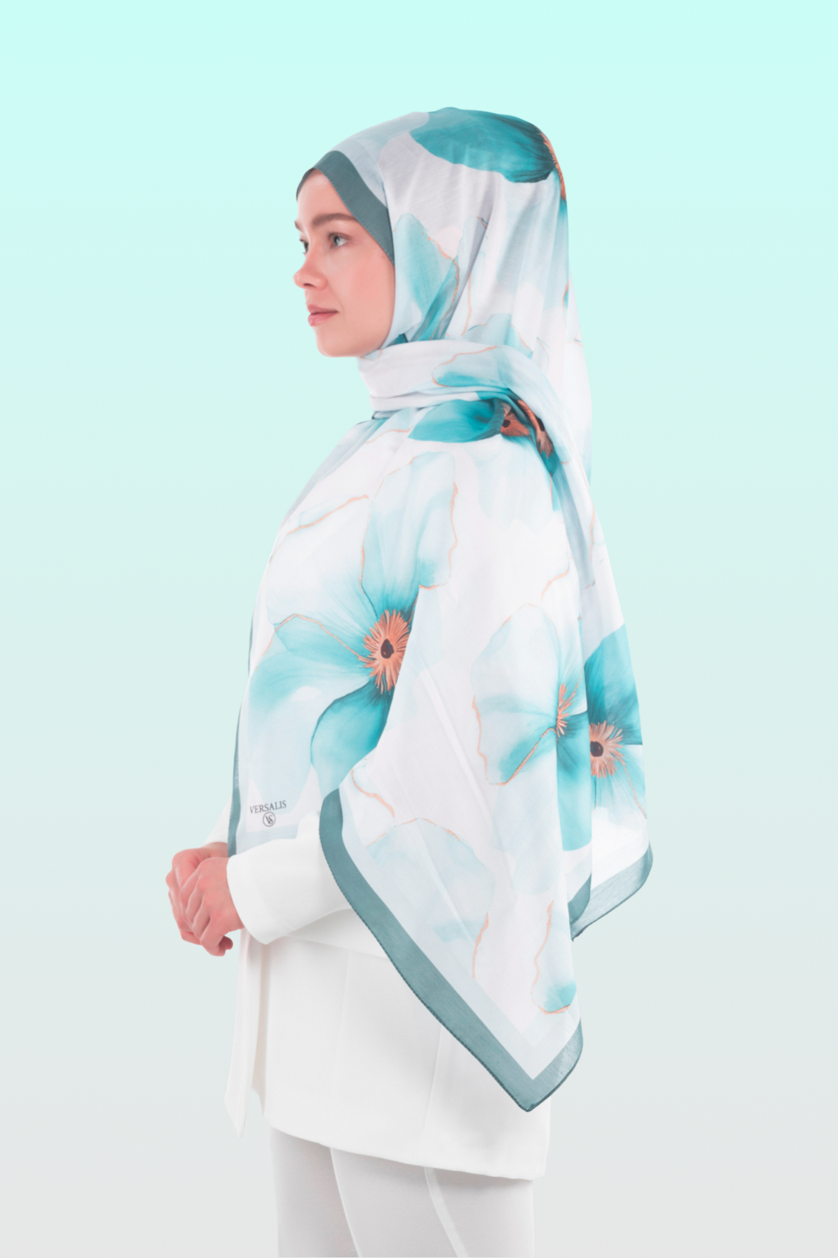 So Soft™ Shawl | Blush Flora - Light Turquoise Breeze