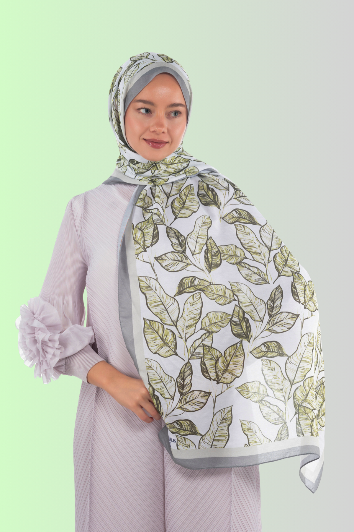 So Soft™ Scarf | Ink Meadow - Light Green Leaf