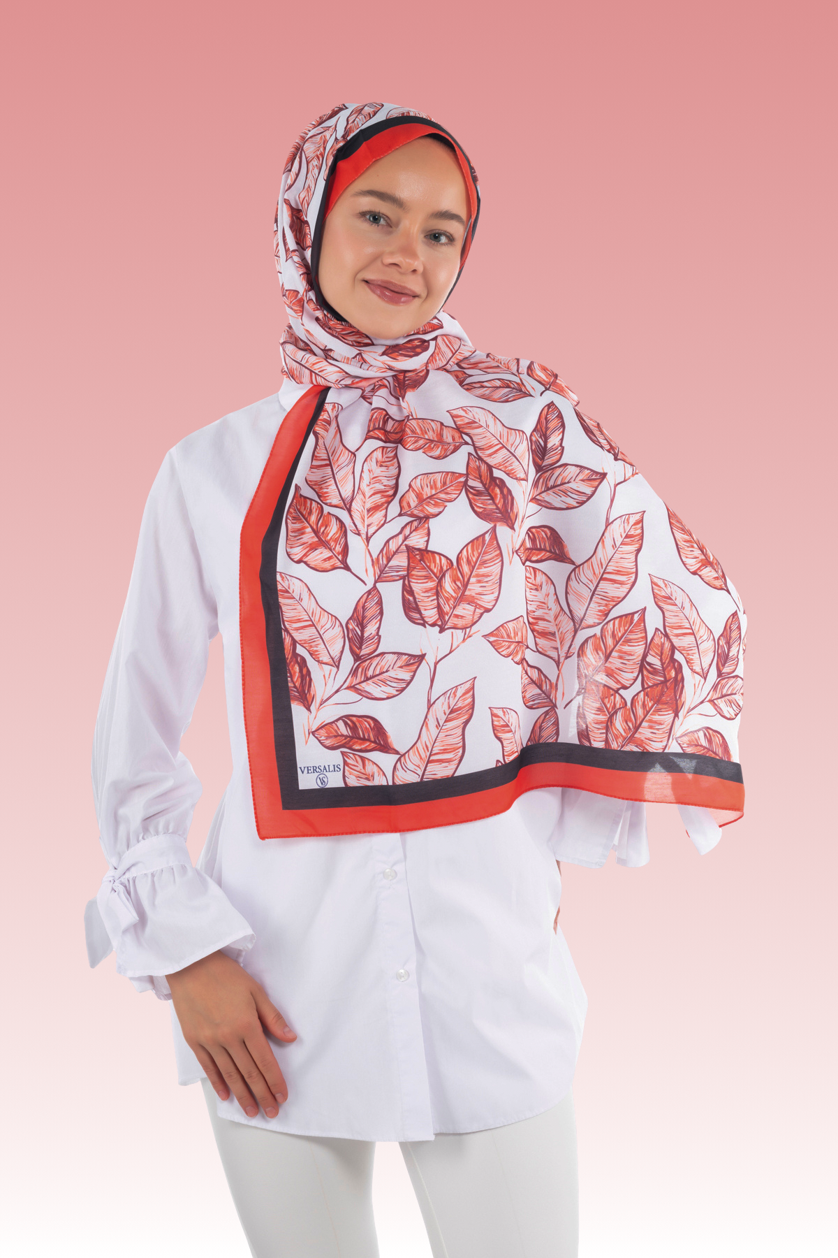 So Soft™ Shawl | Ink Meadow - Deep Coral Leaf