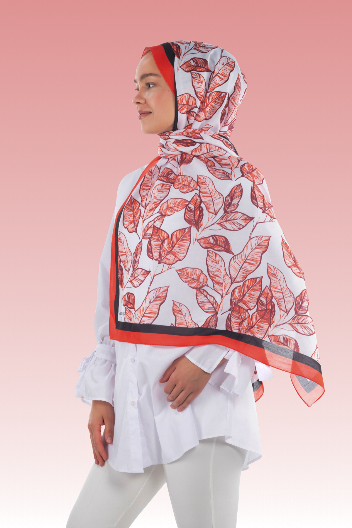 So Soft™ Shawl | Ink Meadow - Deep Coral Leaf