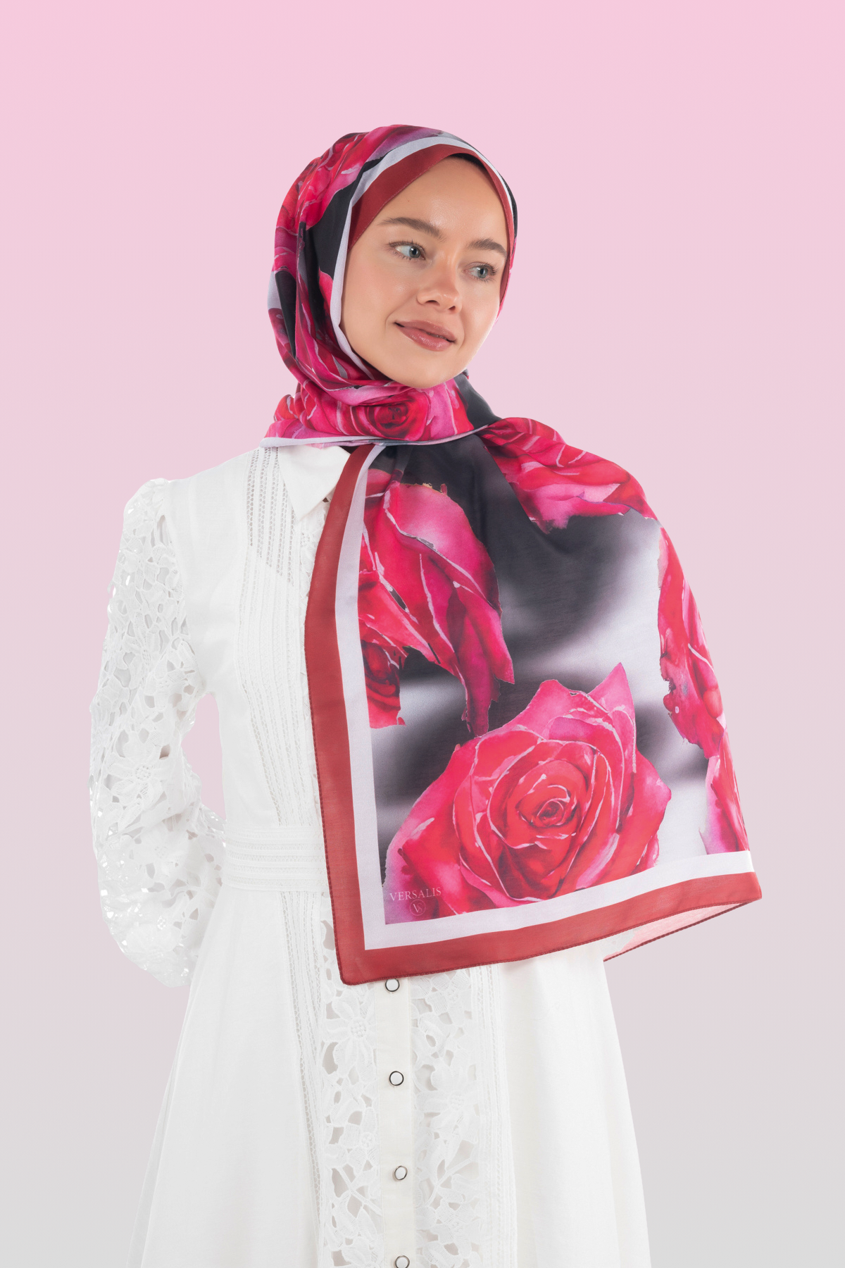So Soft™ Scarf | Rose Cloud - Deep Red Floral