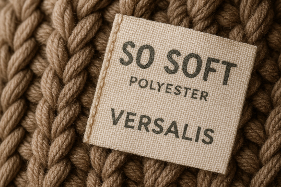 Gerçek ipek ve kaliteli şal nasıl anlaşılır konulu blog için polyester kumaş etiketi ve örgü detayları