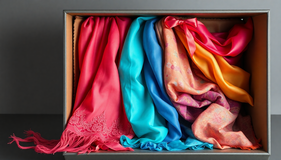 magical, fairy,  luxurious and colorful shawl and scarfs in V shaped lux box