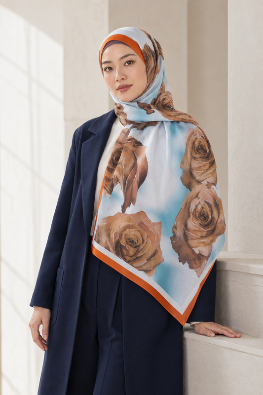So Soft™ Şal | Rose Cloud - Açık Kahve Turkuaz Esinti — model üzerinde görünüm