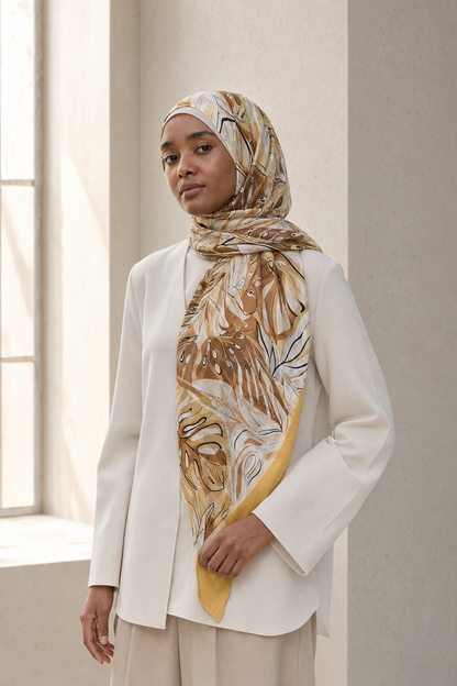 So Soft™ Şal | Royal Paisley - Sarı Altın — model üzerinde görünüm