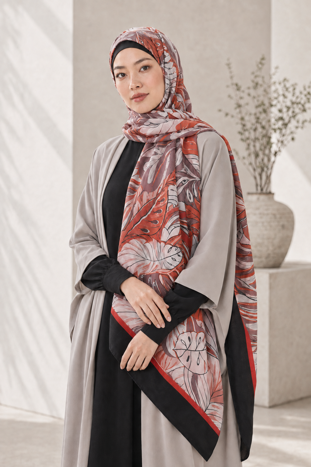 So Soft™ Şal | Royal Paisley - Koyu Kırmızı — model üzerinde görünüm