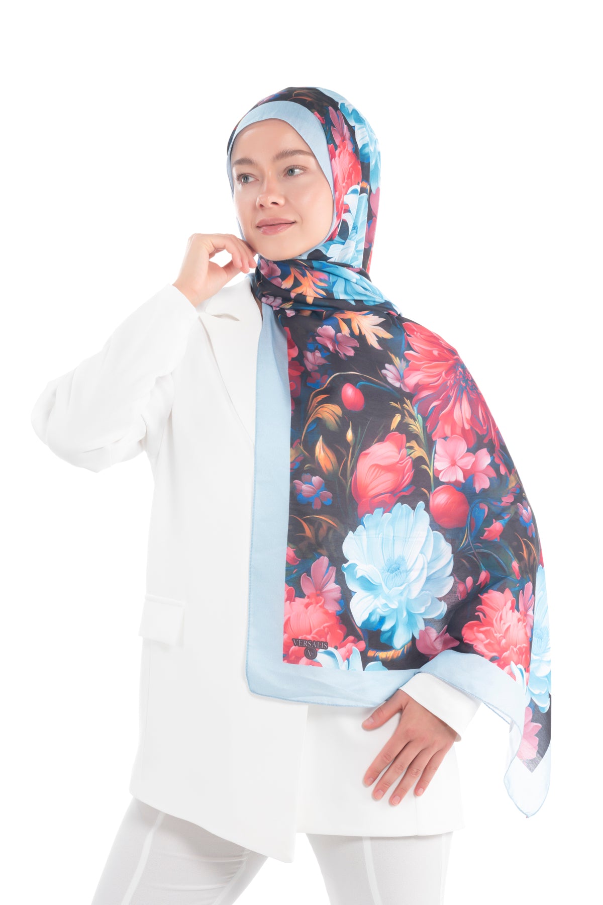 Versalis | Crimson Bloom Patterned So Soft™ Scarf Turquoise Dream