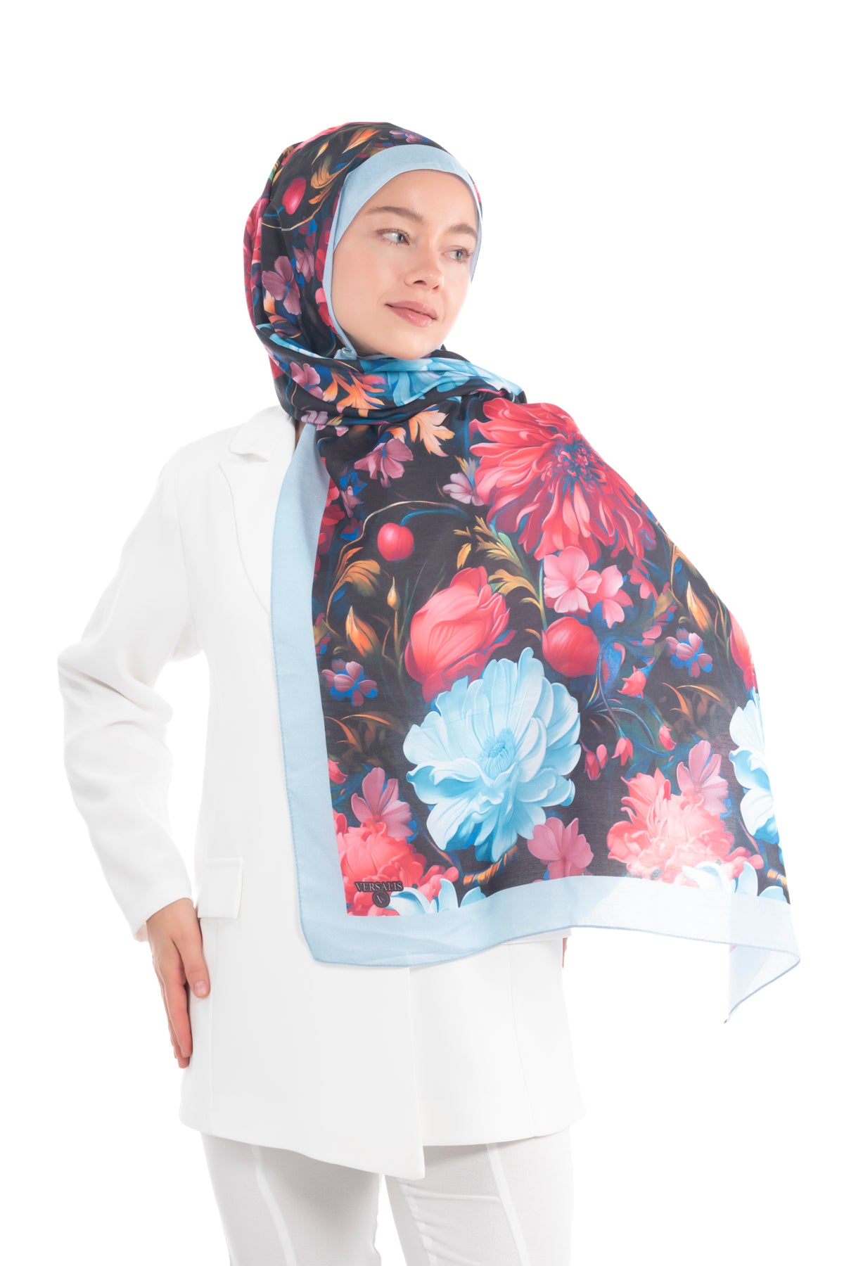 Versalis | Crimson Bloom Patterned So Soft™ Scarf Turquoise Dream