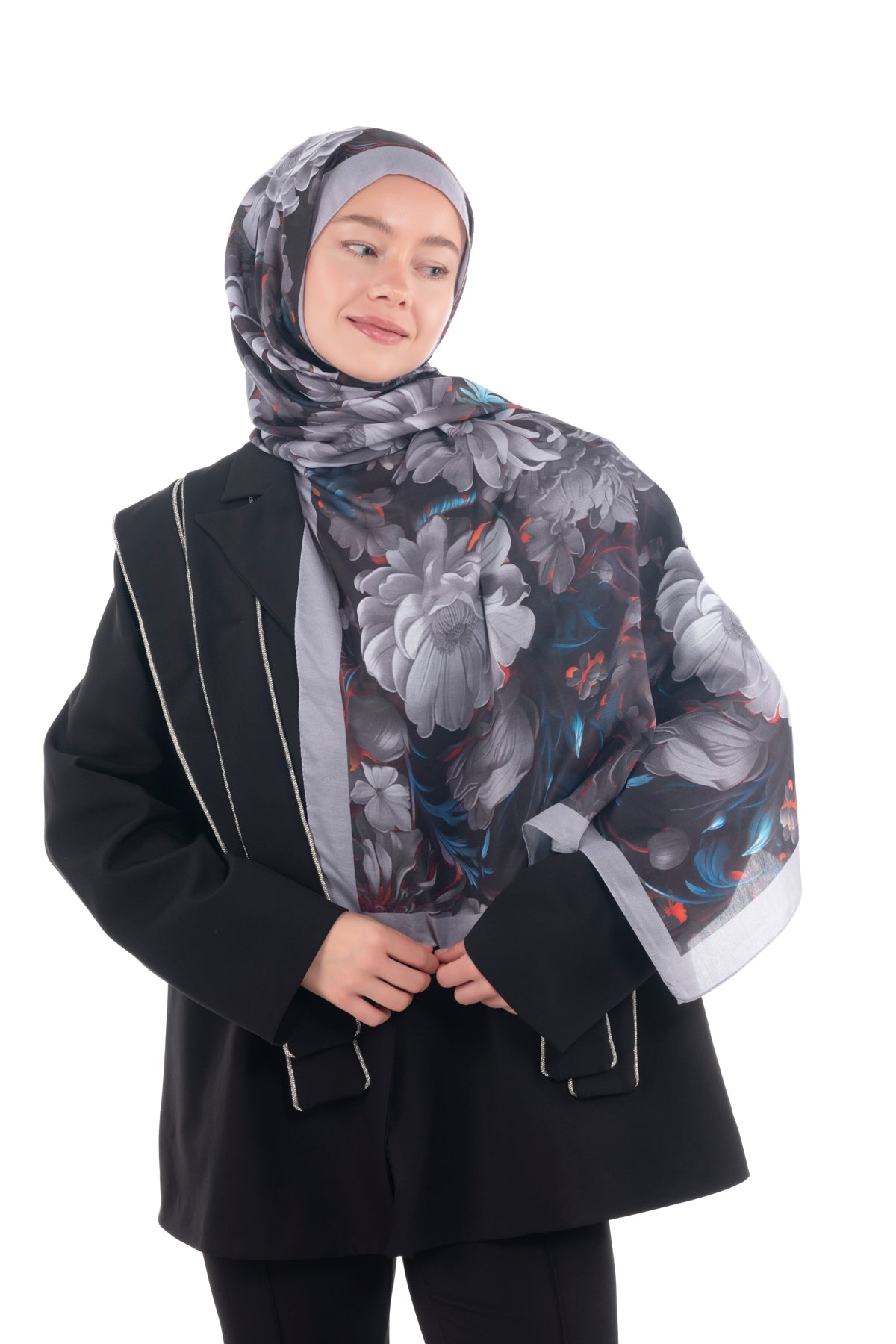 Versalis | Crimson Bloom Patterned So Soft™ Scarf Silver Shadows