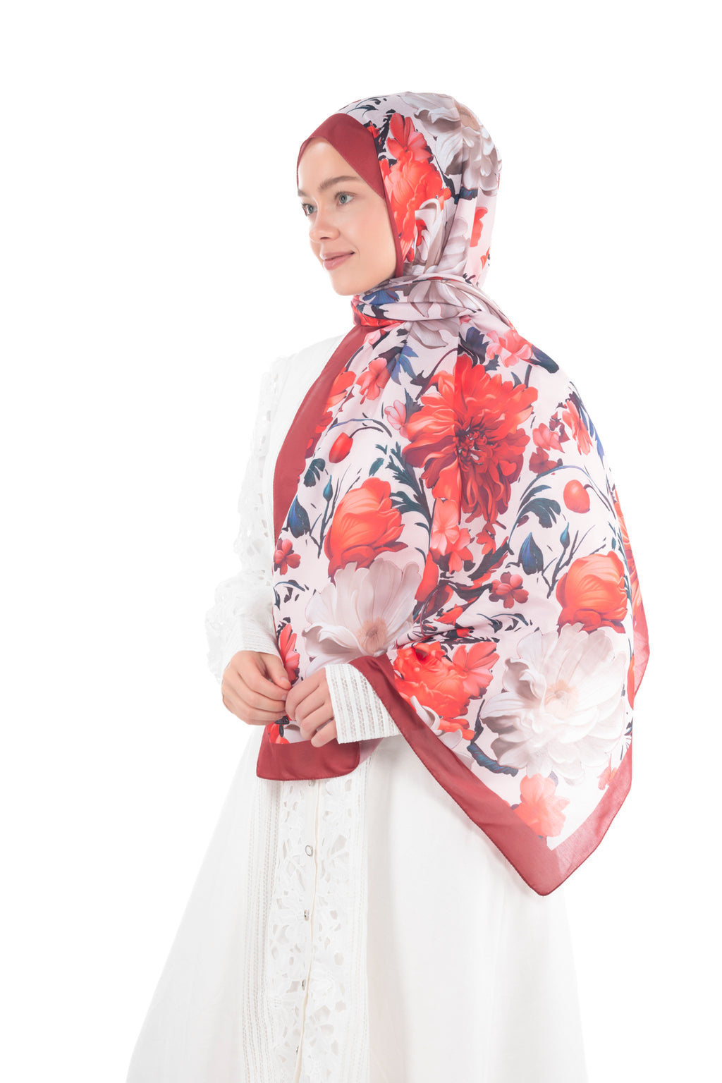 Versalis | Crimson Bloom Patterned So Soft™ Shawl Pearl Red