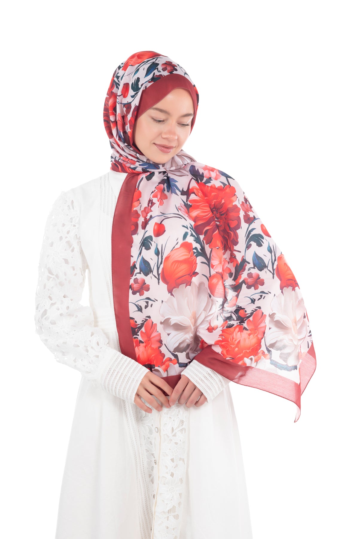 Versalis | Crimson Bloom Patterned So Soft™ Shawl Pearl Red