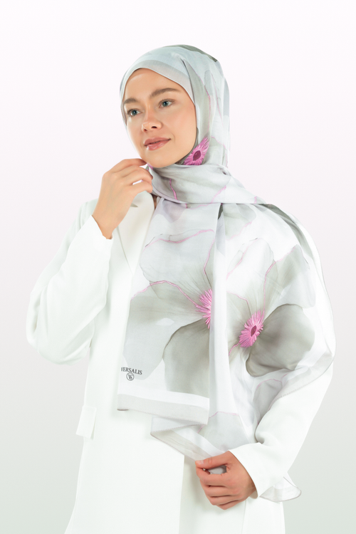 So Soft™ Shawl | Blush Flora - Light Gray Dream