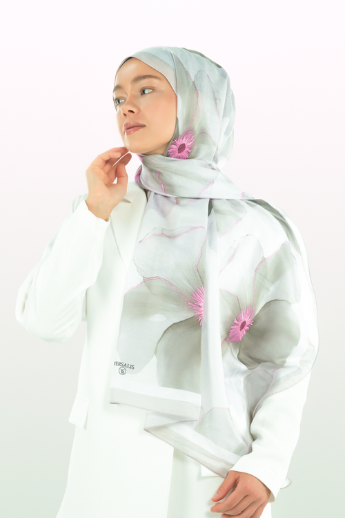 So Soft™ Shawl | Blush Flora - Light Gray Dream