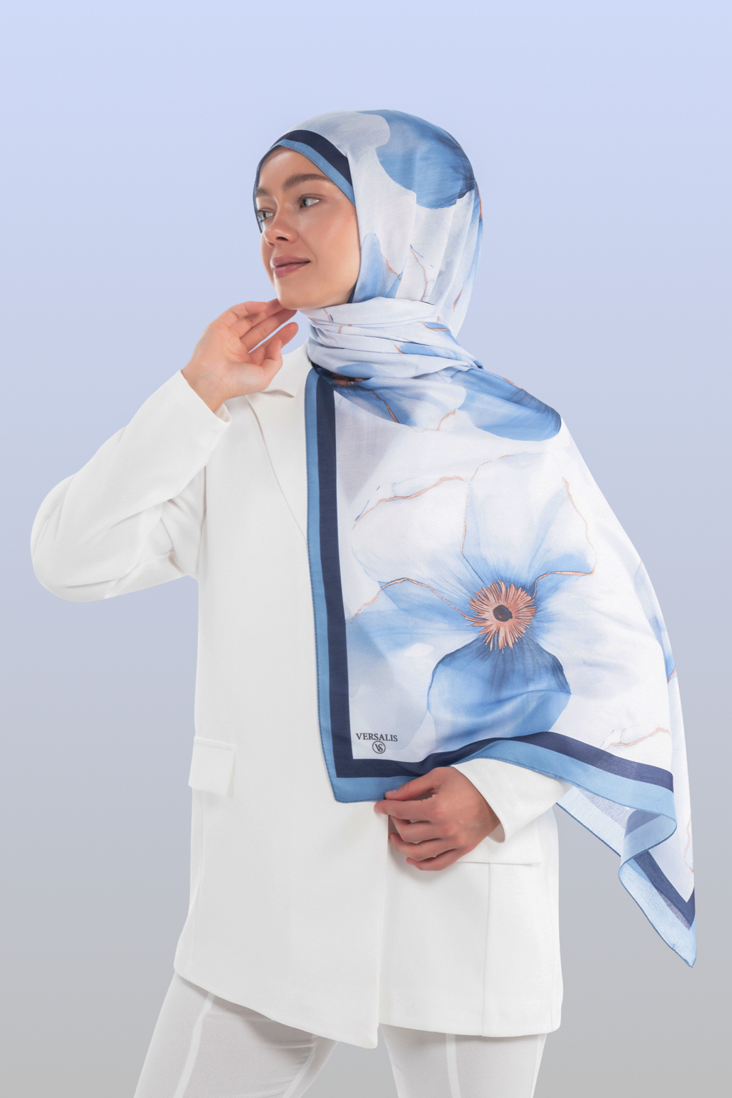 So Soft™ Shawl | Blush Flora - Light Blue Coolness