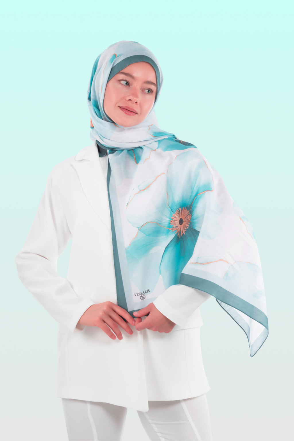 So Soft™ Shawl | Blush Flora - Light Turquoise Breeze
