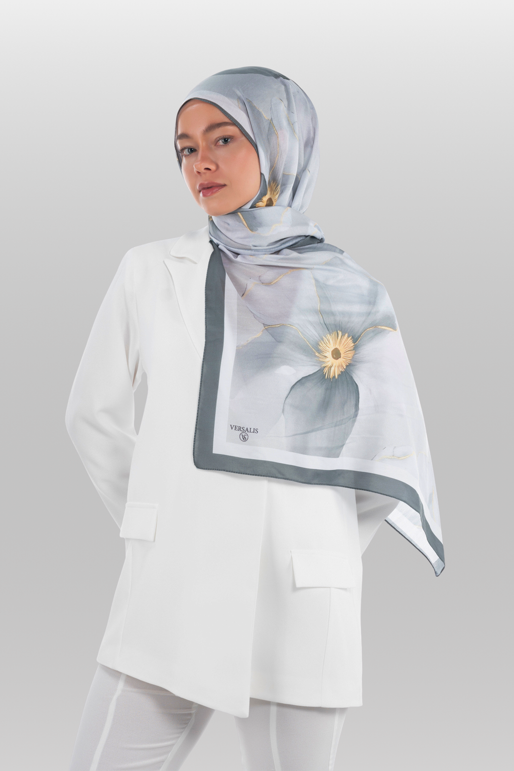So Soft™ Shawl | Blush Flora - Soft Gray Breeze