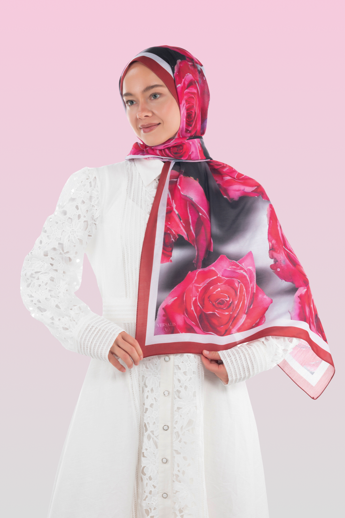 So Soft™ Scarf | Rose Cloud - Deep Red Floral