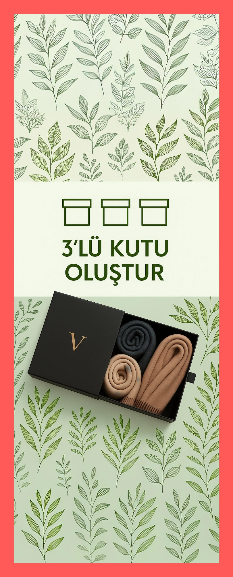 Versalis 3'lü şal paketi siyah kutuda krem ve gri tonlarda şallar ile