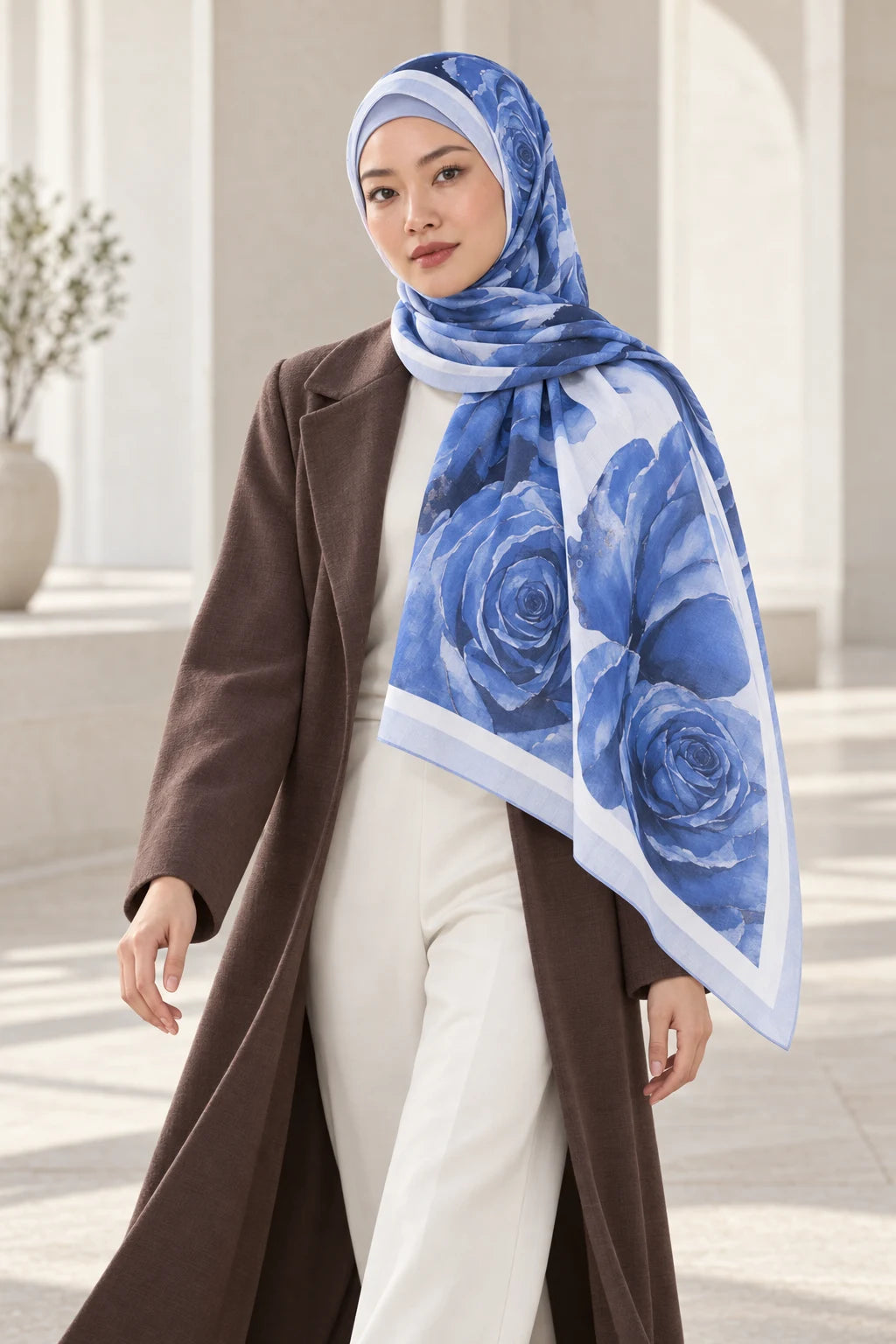 So Soft™ Şal | Rose Cloud - Açık Mavi Pastel — model üzerinde görünüm