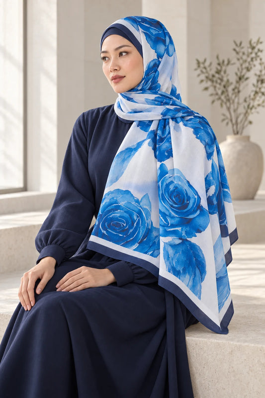 So Soft™ Şal | Rose Cloud - Hafif Mavi Okyanus — model üzerinde görünüm