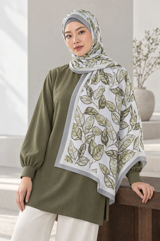 So Soft™ Şal | Ink Meadow - Açık Yeşil Yaprak — model üzerinde görünüm