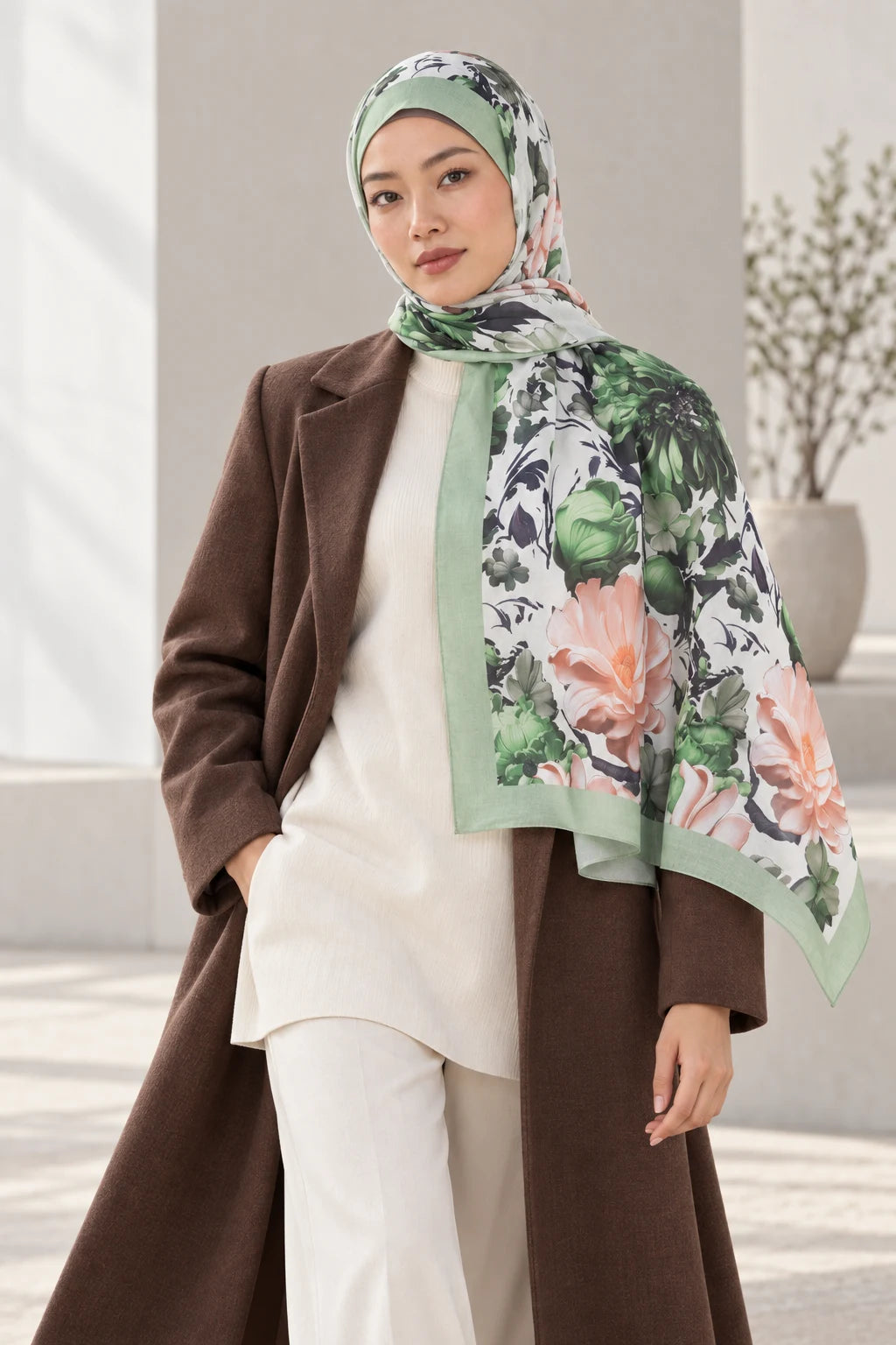 Versalis | Crimson Bloom Desenli So Soft™ Şal Adaçayı Meltemi — model üzerinde görünüm