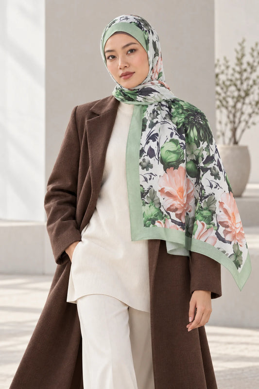 Versalis | Crimson Bloom Desenli So Soft™ Şal Adaçayı Meltemi — model üzerinde görünüm