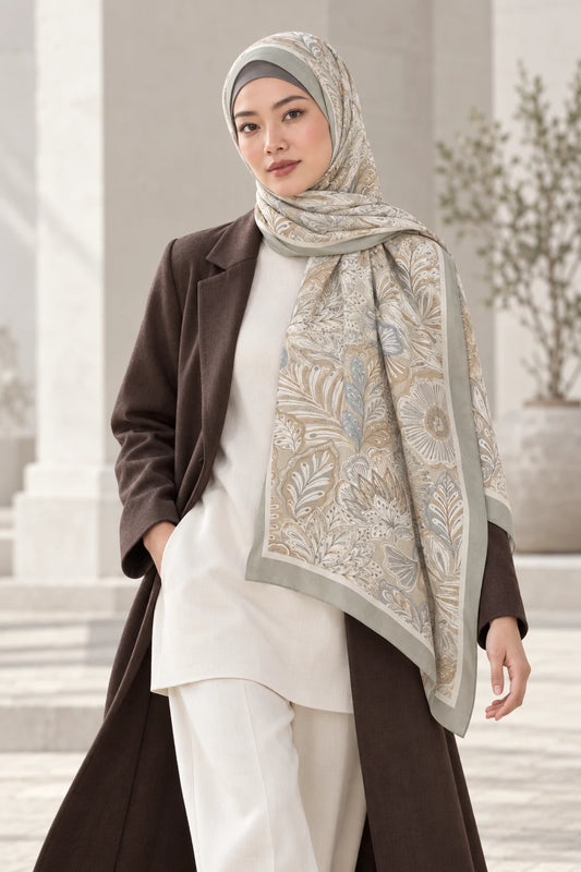 So Soft™ Şal | Royal Paisley - Krem Bej — model üzerinde görünüm