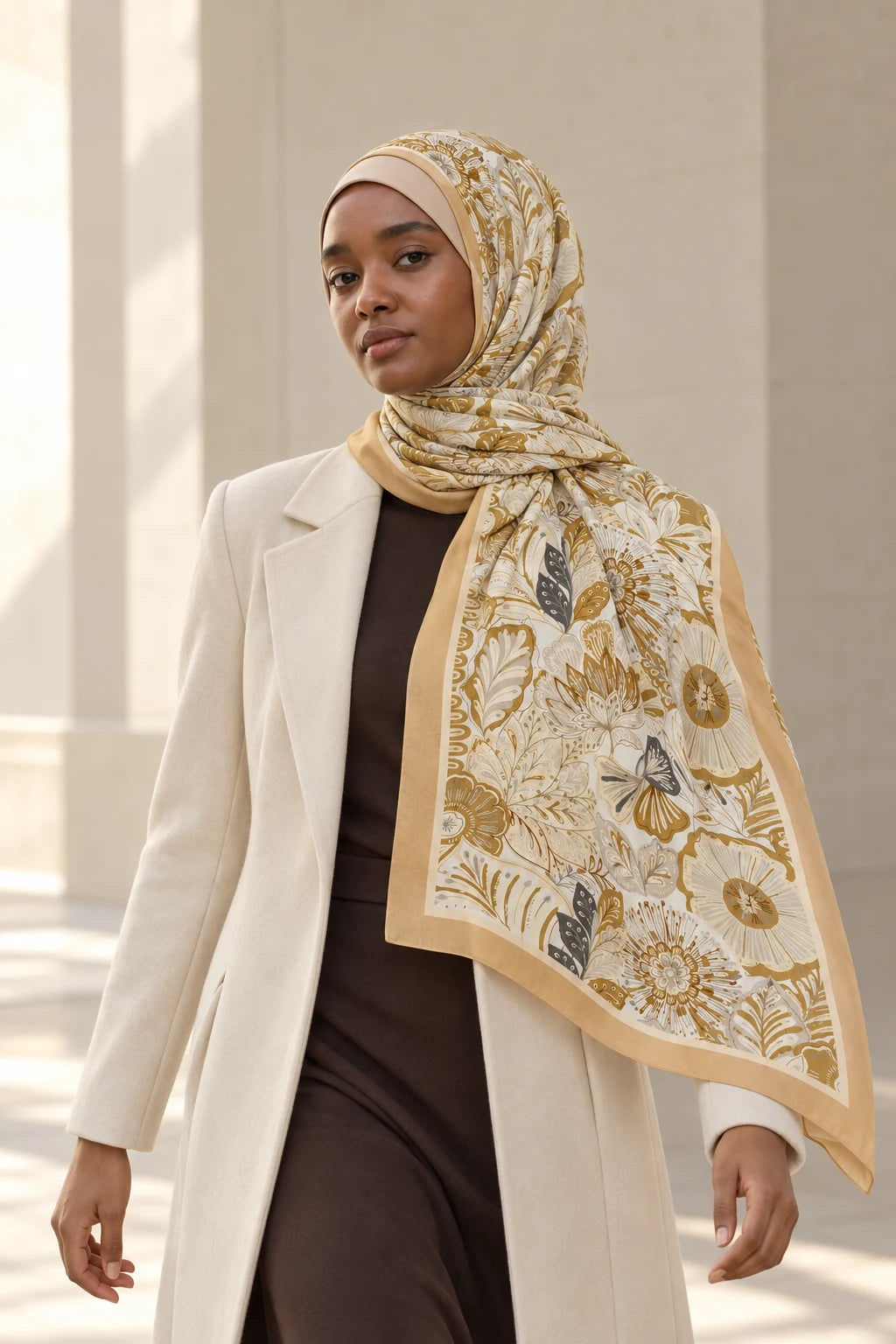 So Soft™ Şal | Royal Paisley - Altın Kahve — model üzerinde görünüm