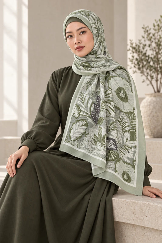 So Soft™ Şal | Royal Paisley - Sage Yeşil — model üzerinde görünüm