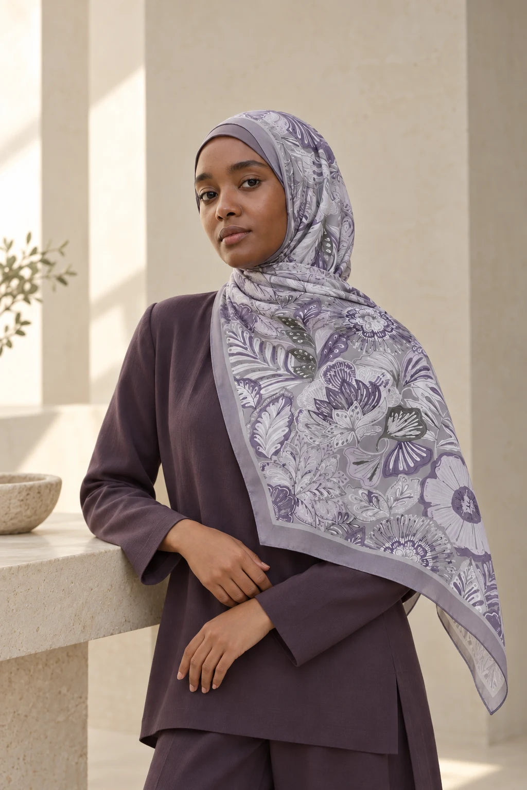 So Soft™ Şal | Royal Paisley - Gri Mavi — model üzerinde görünüm